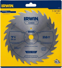 Irwin Blades - 7-1/4" Diam, 5/8" Arbor Hole Diam, 26 Tooth Wet & Dry Cut Saw Blade - High Carbon Steel, Smooth Action, Diamond Arbor - Caliber Tooling