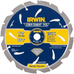 Irwin Blades - 12" Diam, 1" Arbor Hole Diam, 8 Tooth Wet & Dry Cut Saw Blade - Diamond-Tipped, Smooth Action, Standard Round Arbor - Caliber Tooling