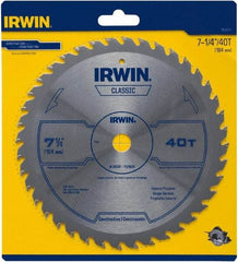 Irwin Blades - 7-1/4" Diam, 5/8" Arbor Hole Diam, 40 Tooth Wet & Dry Cut Saw Blade - Carbide-Tipped, Smooth Action, Diamond Arbor - Caliber Tooling