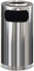 Rubbermaid - 12 Gal Silver Round Decorative Waste Receptacle With Top - Steel, 28" High - Caliber Tooling