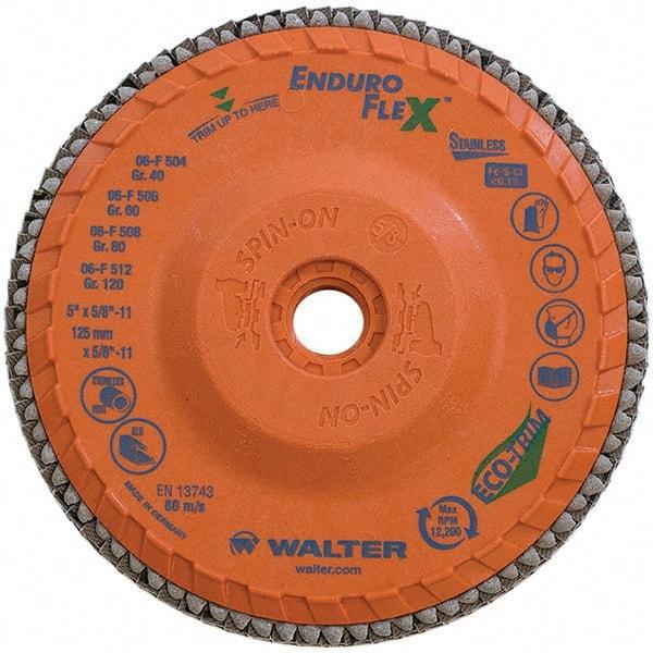 WALTER Surface Technologies - 80 Grit, 6" Disc Diam, 5/8-11 Center Hole, Type 28 Ceramic Flap Disc - 10,200 Max RPM, Plastic Backing, Arbor Attaching System, Coated - Caliber Tooling