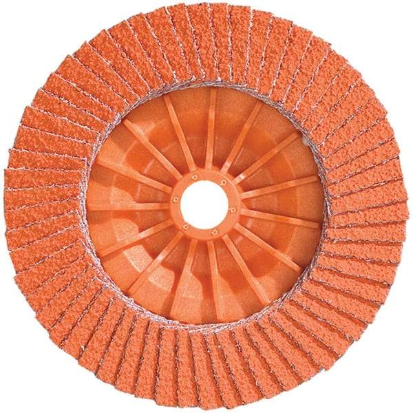 WALTER Surface Technologies - 36 & 60 Grit, 5" Disc Diam, 5/8-11 Center Hole, Type 28 Ceramic Flap Disc - 12,200 Max RPM, Plastic Backing, Arbor Attaching System, Coated - Caliber Tooling