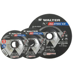 WALTER Surface Technologies - 24 Grit, 9" Wheel Diam, 1/4" Wheel Thickness, 7/8" Arbor Hole, Type 27 Depressed Center Wheel - Aluminum Oxide, Resinoid Bond, 6,600 Max RPM - Caliber Tooling