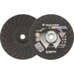 WALTER Surface Technologies - 30 Grit, 9" Wheel Diam, 5/64" Wheel Thickness, 7/8" Arbor Hole, Type 27 Depressed Center Wheel - Aluminum Oxide, Resinoid Bond, 6,600 Max RPM - Caliber Tooling