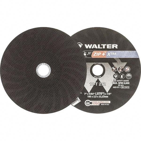 WALTER Surface Technologies - 7" 46 Grit Aluminum Oxide Cutoff Wheel - 5/64" Thick, 7/8" Arbor, 8,600 Max RPM, Use with Angle Grinders - Caliber Tooling