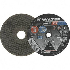 WALTER Surface Technologies - 4" 24 Grit Aluminum Oxide Cutoff Wheel - 1/2" Thick, 3/8" Arbor, 19,100 Max RPM, Use with Die Grinders - Caliber Tooling