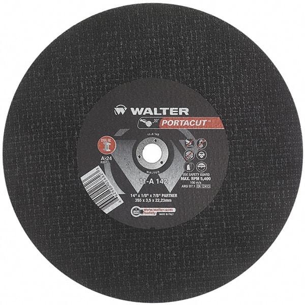 WALTER Surface Technologies - 14" 24 Grit Aluminum Oxide Cutoff Wheel - 1/8" Thick, 7/8" Arbor, 5,400 Max RPM, Use with Electric & Gas Powered Saws - Caliber Tooling