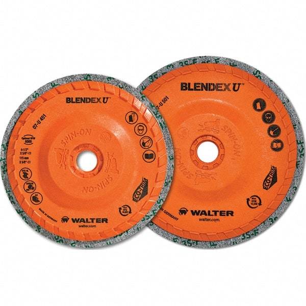 WALTER Surface Technologies - 4-1/2" Fine Grade Silicon Carbide Deburring Disc - 5/8-11 Threaded Center Hole, Arbor Connection, Orange, 10,500 Max RPM - Caliber Tooling