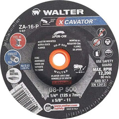 WALTER Surface Technologies - 16 Grit, 5" Wheel Diam, 1/4" Wheel Thickness, Type 27 Depressed Center Wheel - Aluminum Oxide, Resinoid Bond, 12,200 Max RPM - Caliber Tooling