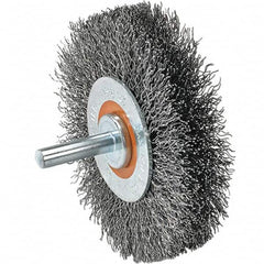 WALTER Surface Technologies - 3" OD, 1/4" Shank Diam, Crimped Steel Wheel Brush - 3/4" Face Width, 0.0118" Filament Diam, 12,000 RPM - Caliber Tooling