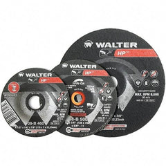 WALTER Surface Technologies - 24 Grit, 9" Wheel Diam, 1/4" Wheel Thickness, Type 28 Depressed Center Wheel - Aluminum Oxide, Resinoid Bond, 6,600 Max RPM - Caliber Tooling