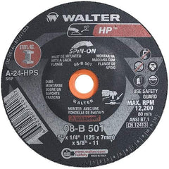 WALTER Surface Technologies - 24 Grit, 5" Wheel Diam, 1/4" Wheel Thickness, Type 28 Depressed Center Wheel - Aluminum Oxide, Resinoid Bond, 12,200 Max RPM - Caliber Tooling