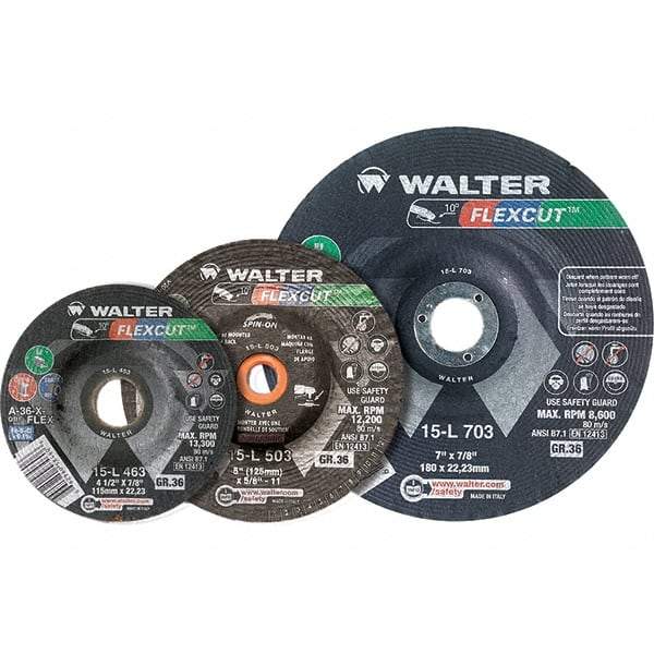 WALTER Surface Technologies - 3" Diam x 3/8" Hole, 36 Grit Surface Grinding Wheel - Aluminum Oxide/Silicon Carbide Blend, Resinoid Bond - Caliber Tooling