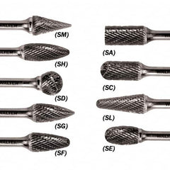 WALTER Surface Technologies - 5/16" Cut Diam, 1/4" Shank Diam, Taper Head Double Cut Burr - Carbide, 3/4" LOC - Caliber Tooling