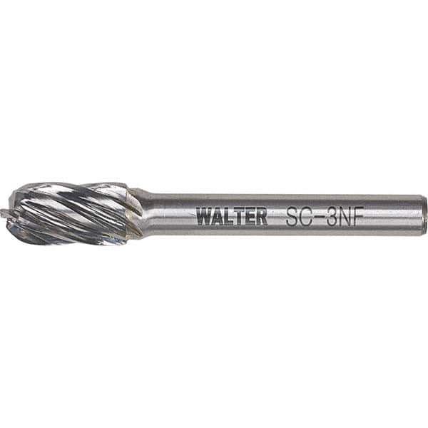 WALTER Surface Technologies - 5/16" Cut Diam, 1/4" Shank Diam, Cylinder Ball End Head Double Cut Burr - Carbide, 3/4" LOC - Caliber Tooling