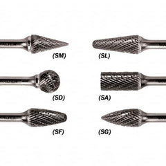 WALTER Surface Technologies - 1/8" Cut Diam, 1/8" Shank Diam, Cone Head Double Cut Burr - Carbide, 1/2" LOC - Caliber Tooling