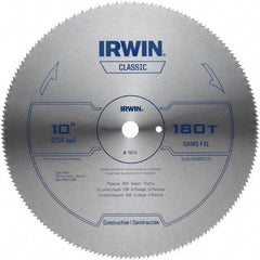 Irwin - 10" Diam, 5/8" Arbor Hole Diam, 180 Tooth Wet & Dry Cut Saw Blade - High Carbon Steel, Smooth Action, Standard Round Arbor - Caliber Tooling