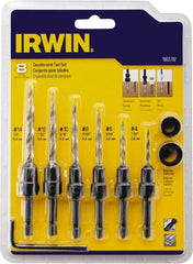 Irwin - 8 Piece, 1/4 to 1/2" Head Diam, Single End Countersink Set - Caliber Tooling