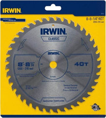 Irwin Blades - 8-1/4" Diam, 5/8" Arbor Hole Diam, 40 Tooth Wet & Dry Cut Saw Blade - Carbide-Tipped, Smooth Action, Diamond Arbor - Caliber Tooling