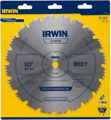 Irwin Blades - 10" Diam, 5/8" Arbor Hole Diam, 80 Tooth Wet & Dry Cut Saw Blade - High Carbon Steel, Smooth Action, Standard Round Arbor - Caliber Tooling