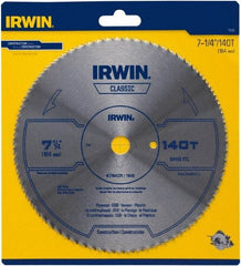 Irwin Blades - 7-1/4" Diam, 5/8" Arbor Hole Diam, 140 Tooth Wet & Dry Cut Saw Blade - High Carbon Steel, Smooth Action, Diamond Arbor - Caliber Tooling