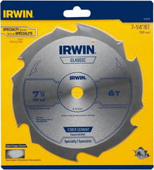 Irwin Blades - 7-1/4" Diam, 5/8" Arbor Hole Diam, 6 Tooth Wet & Dry Cut Saw Blade - Diamond-Tipped, Smooth Action, Diamond Arbor - Caliber Tooling