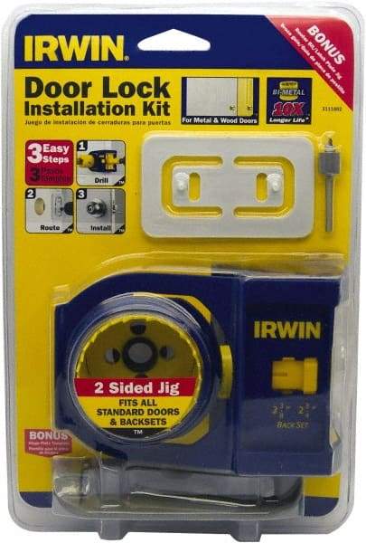 Irwin Blades - 7 Piece, 2-3/8" to 2-3/4" Saw Diam, Door-Lock Installation Hole Saw Kit - Bi-Metal, Includes 2 Hole Saws - Caliber Tooling