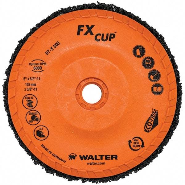 WALTER Surface Technologies - 5" Aluminum Oxide Deburring Disc - 5/8" Shank Diam, 5/8-11 Threaded Center Hole, Arbor Connection, 10,500 Max RPM - Caliber Tooling