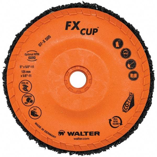 WALTER Surface Technologies - 4-1/2" Aluminum Oxide Deburring Disc - 5/8" Shank Diam, 5/8-11 Threaded Center Hole, Arbor Connection, 10,500 Max RPM - Caliber Tooling