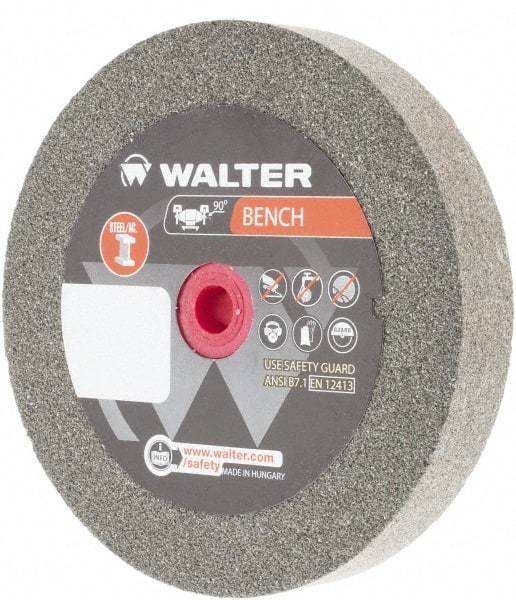 WALTER Surface Technologies - 80 Grit Aluminum Oxide Bench & Pedestal Grinding Wheel - 6" Diam x 1" Hole x 1" Thick, 4100 Max RPM, Fine Grade, Vitrified Bond - Caliber Tooling