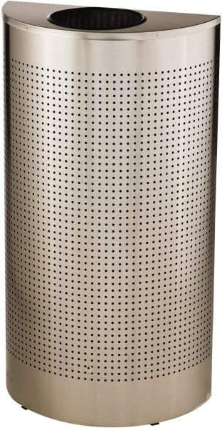 Rubbermaid - 12 Gal Silver Half-Round Decorative Waste Receptacle With Top - Stainless Steel, 32" High x 18" Wide - Caliber Tooling