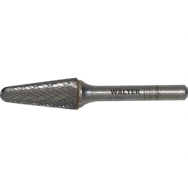 WALTER Surface Technologies - 1/4" Cut Diam, 1/4" Shank Diam, Cone Head Double Cut Burr - Carbide, 5/8" LOC - Caliber Tooling