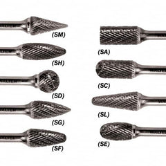 WALTER Surface Technologies - 1/2" Cut Diam, 1/4" Shank Diam, Flame Head Double Cut Burr - Carbide, 1-1/4" LOC - Caliber Tooling