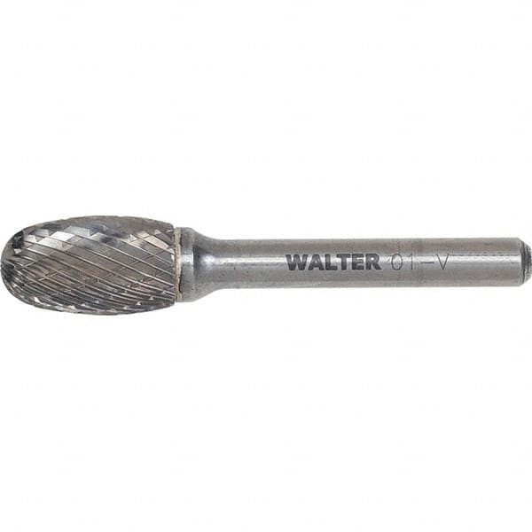 WALTER Surface Technologies - 1/2" Cut Diam, 1/4" Shank Diam, Egg Head Double Cut Burr - Carbide, 7/8" LOC - Caliber Tooling