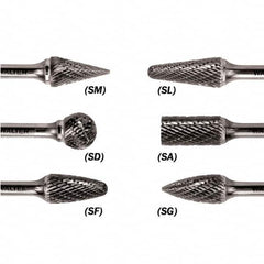 WALTER Surface Technologies - 1/8" Cut Diam, 1/8" Shank Diam, Taper Head Double Cut Burr - Carbide, 1/2" LOC - Caliber Tooling