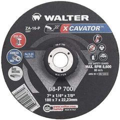 WALTER Surface Technologies - 16 Grit, 4-1/2" Wheel Diam, 1/4" Wheel Thickness, Type 27 Depressed Center Wheel - Aluminum Oxide, Resinoid Bond, 13,300 Max RPM - Caliber Tooling