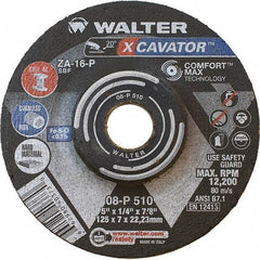 WALTER Surface Technologies - 16 Grit, 5" Wheel Diam, 1/4" Wheel Thickness, 7/8" Arbor Hole, Type 27 Depressed Center Wheel - Aluminum Oxide, Resinoid Bond, 12,200 Max RPM - Caliber Tooling