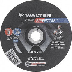 WALTER Surface Technologies - 36 Grit, 7" Wheel Diam, 3/32" Wheel Thickness, 7/8" Arbor Hole, Type 27 Depressed Center Wheel - Aluminum Oxide/Silicon Carbide Blend, Resinoid Bond, 8,600 Max RPM - Caliber Tooling