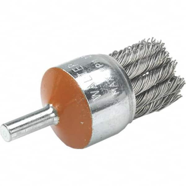 WALTER Surface Technologies - 1-1/8" Brush Diam, Knotted, End Brush - 1/4" Diam Shank, 25,000 Max RPM - Caliber Tooling