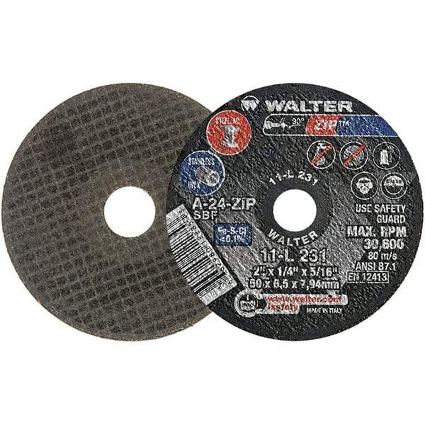 WALTER Surface Technologies - 2" 24 Grit Aluminum Oxide Cutoff Wheel - 1/4" Thick, 5/16" Arbor, 31,000 Max RPM, Use with Die Grinders - Caliber Tooling