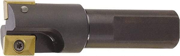 Kyocera - 3/4" Cut Diam, 0.37" Max Depth of Cut, 3/4" Shank Diam, 3.03" OAL, Indexable Square Shoulder End Mill - XPMT 0902 Inserts, Weldon Shank, 90° Lead Angle - Caliber Tooling