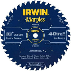 Irwin Blades - 10" Diam, 5/8" Arbor Hole Diam, 40 Tooth Wet & Dry Cut Saw Blade - Carbide-Tipped, Finishing Action, Standard Round Arbor - Caliber Tooling