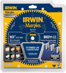 Irwin Blades - 10" Diam, 5/8" Arbor Hole Diam, 80 Tooth Wet & Dry Cut Saw Blade - Carbide-Tipped, Finishing Action, Standard Round Arbor - Caliber Tooling