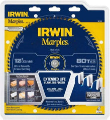 Irwin Blades - 12" Diam, 1" Arbor Hole Diam, 80 Tooth Wet & Dry Cut Saw Blade - Carbide-Tipped, Finishing Action, Standard Round Arbor - Caliber Tooling