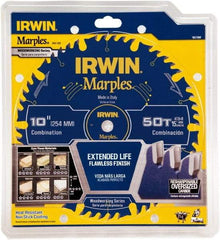 Irwin Blades - 10" Diam, 5/8" Arbor Hole Diam, 50 Tooth Wet & Dry Cut Saw Blade - Carbide-Tipped, Finishing Action, Standard Round Arbor - Caliber Tooling