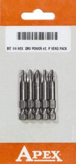 Apex - #2 Phillips Screwdriver Bit - 1/4" Hex Drive, 2-3/4" OAL - Caliber Tooling