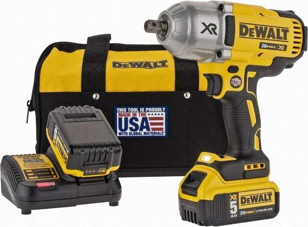 DeWALT - 1/2" Drive 20 Volt Mid-Handle Cordless Impact Wrench & Ratchet - 1,900 RPM, 0 to 2,400 BPM, 700 Ft/Lb Torque, 2 Lithium-Ion Batteries Included - Caliber Tooling