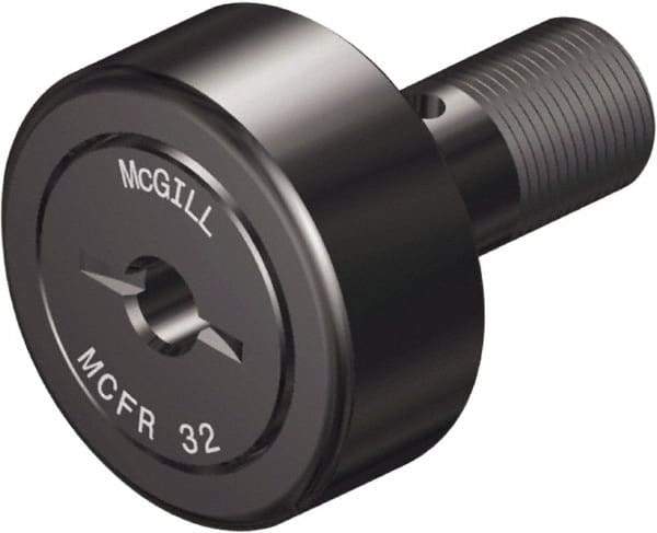 McGill - 32mm Roller Diam x 14mm Width, 12mm Stud Diam x 25mm Length, Crowned Sealed Stud Cam Follower - Steel, 14mm Thread Length, M12x1.5 Thread, 40mm OAL, 1,542 Lb Dynamic Cap, 1,810 Lb Static Cap - Caliber Tooling