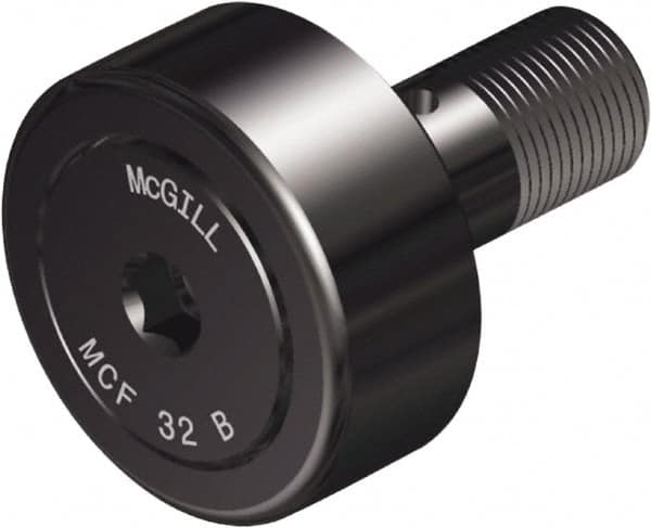 McGill - 90mm Roller Diam x 35mm Width, 30mm Stud Diam x 63mm Length, Crowned Sealed Stud Cam Follower with Hex - Steel, 32mm Thread Length, M30x1.5 Thread, 100mm OAL, 14,420 Lb Dynamic Cap, 22,999 Lb Static Cap - Caliber Tooling