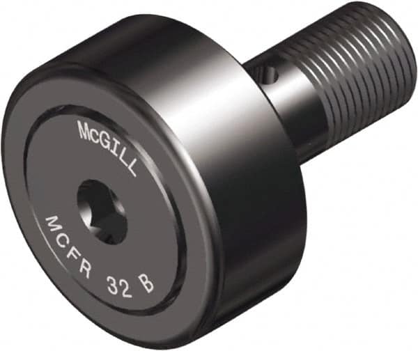 McGill - 90mm Roller Diam x 35mm Width, 30mm Stud Diam x 63mm Length, Crowned Sealed Stud Cam Follower with Hex - Steel, 32mm Thread Length, M30x1.5 Thread, 100mm OAL, 10,495 Lb Dynamic Cap, 19,694 Lb Static Cap - Caliber Tooling